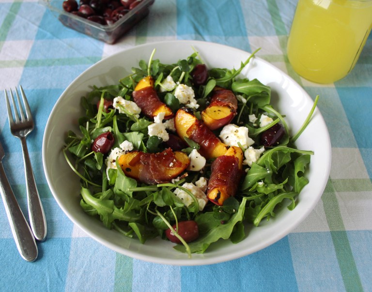 Peach, parma ham and feta salad