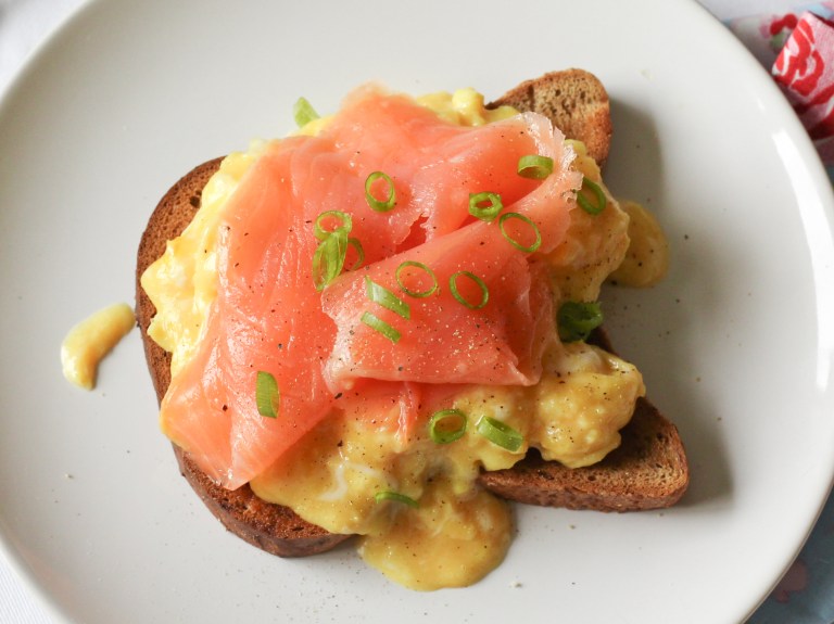Smoked salmon and scrambled eggs top